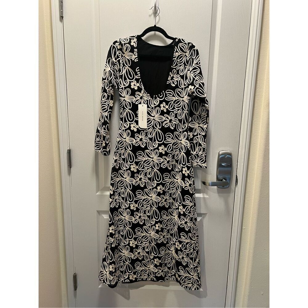 MON RENN KAMALI MIDI DRESS BLACK AND WHITE -VACATION size S NWT$259 - Picture 5 of 7